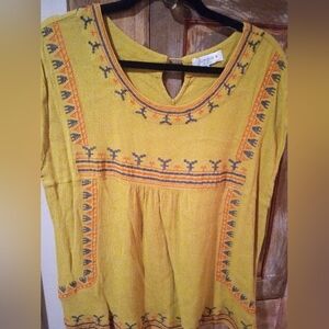 Umgee Mustard Embroidered Blouse